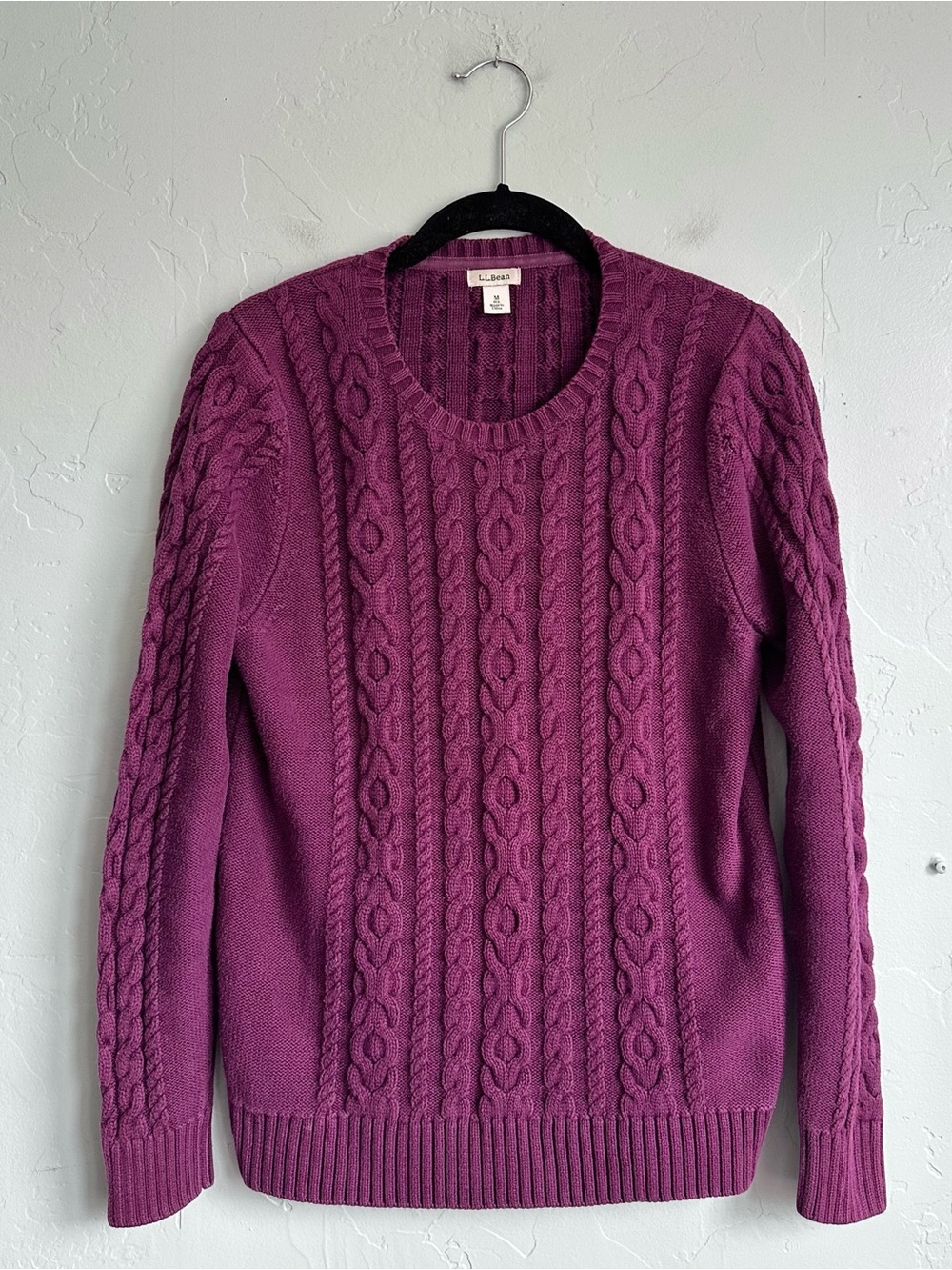 Vintage L.L. Bean Cable-Knit Sweater Plum Wine Women's Med. Classic Preppy Fall